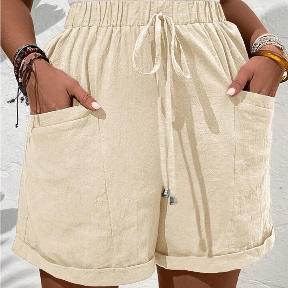Emory Rose Cream Stylish Solid Color Big Pocket Casual Shorts Size Small